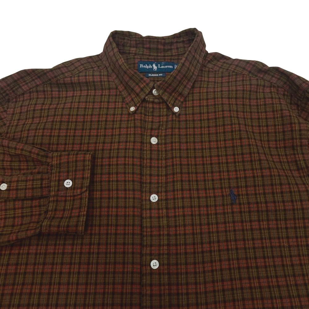 Ralph Lauren Classic Fit Shirt Mens XXL Check Plaid Brown Red Button Down Preppy